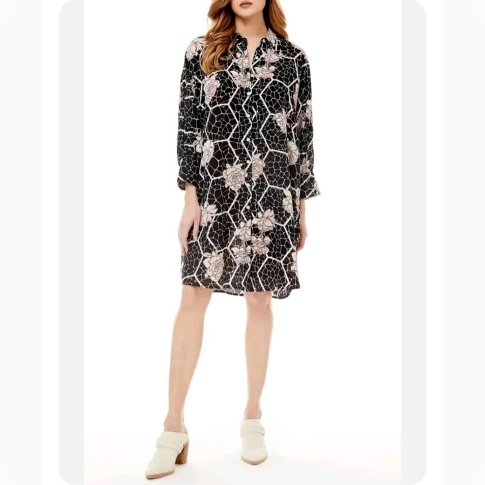 Nordstrom Love by Design NWT Brooklyn Black Floral Art Button Shirt Dress XL - Picture 1 of 8